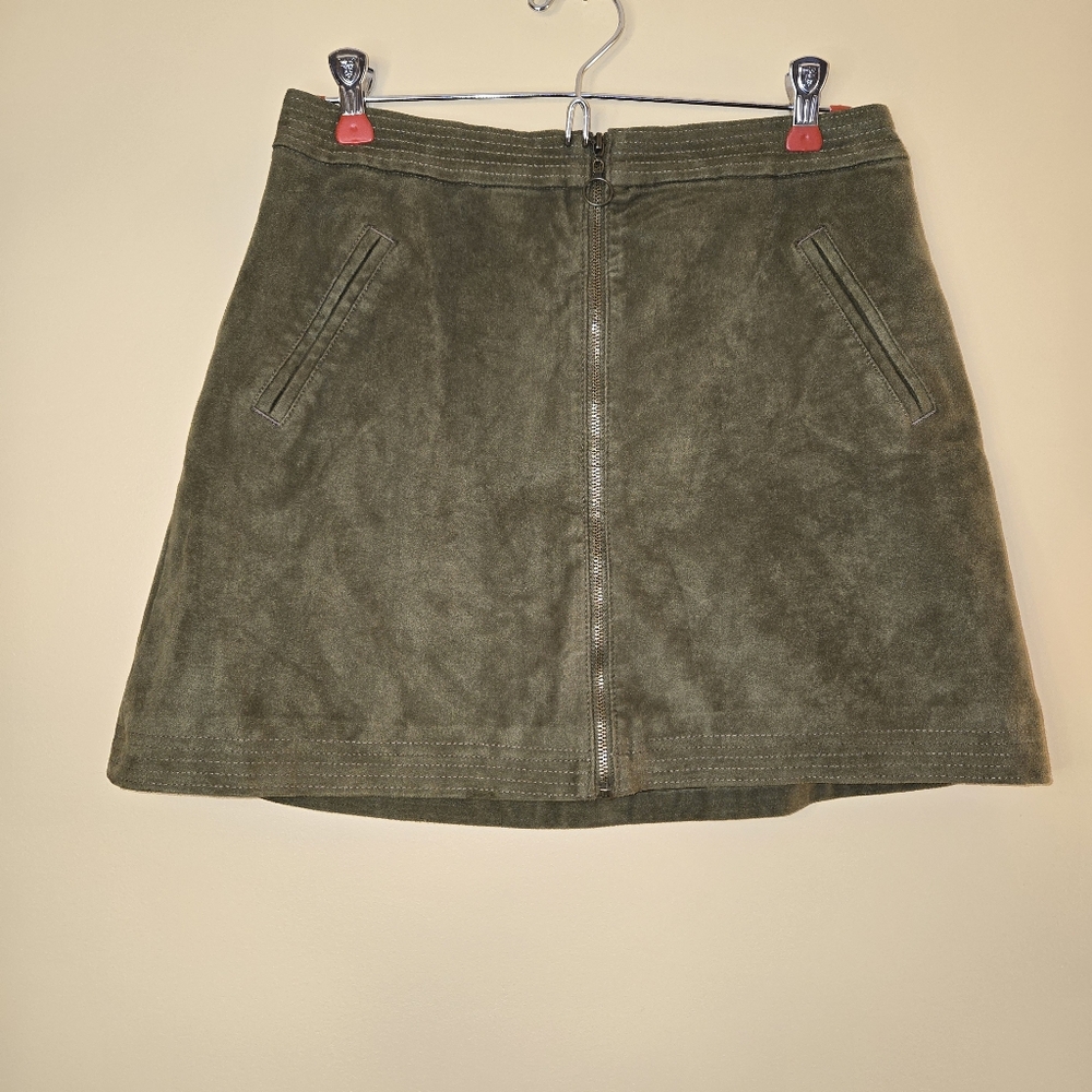 Y2K Vintage Abercrombie & Fitch Olive Green Front Zip Skirt Size 4 Boho